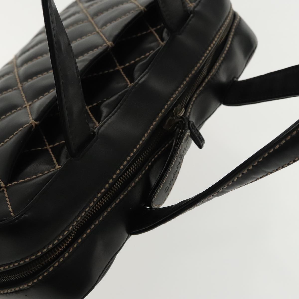 CHANEL Wild Stitch Hand Bag Leather Black CC kk367