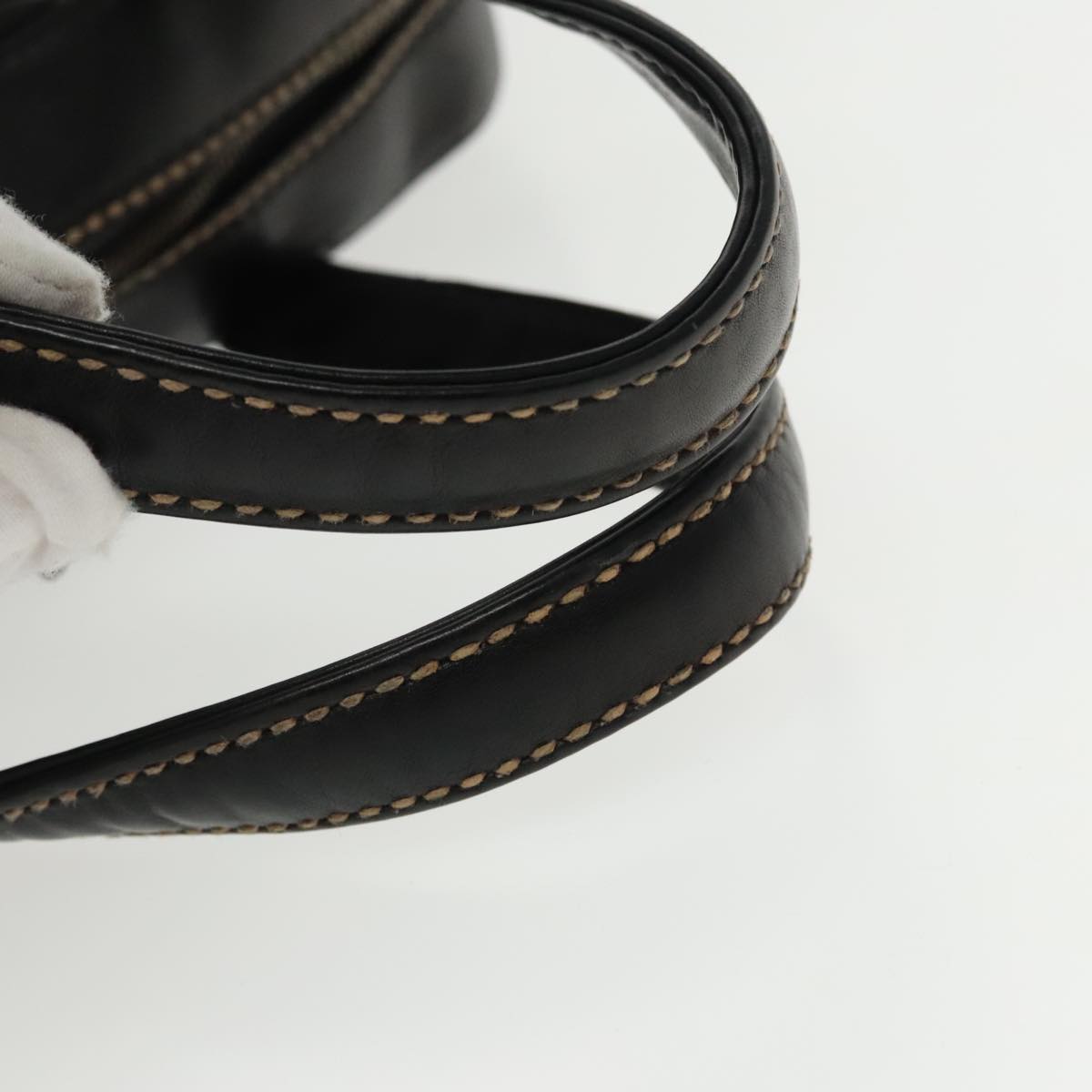 CHANEL Wild Stitch Hand Bag Leather Black CC kk367