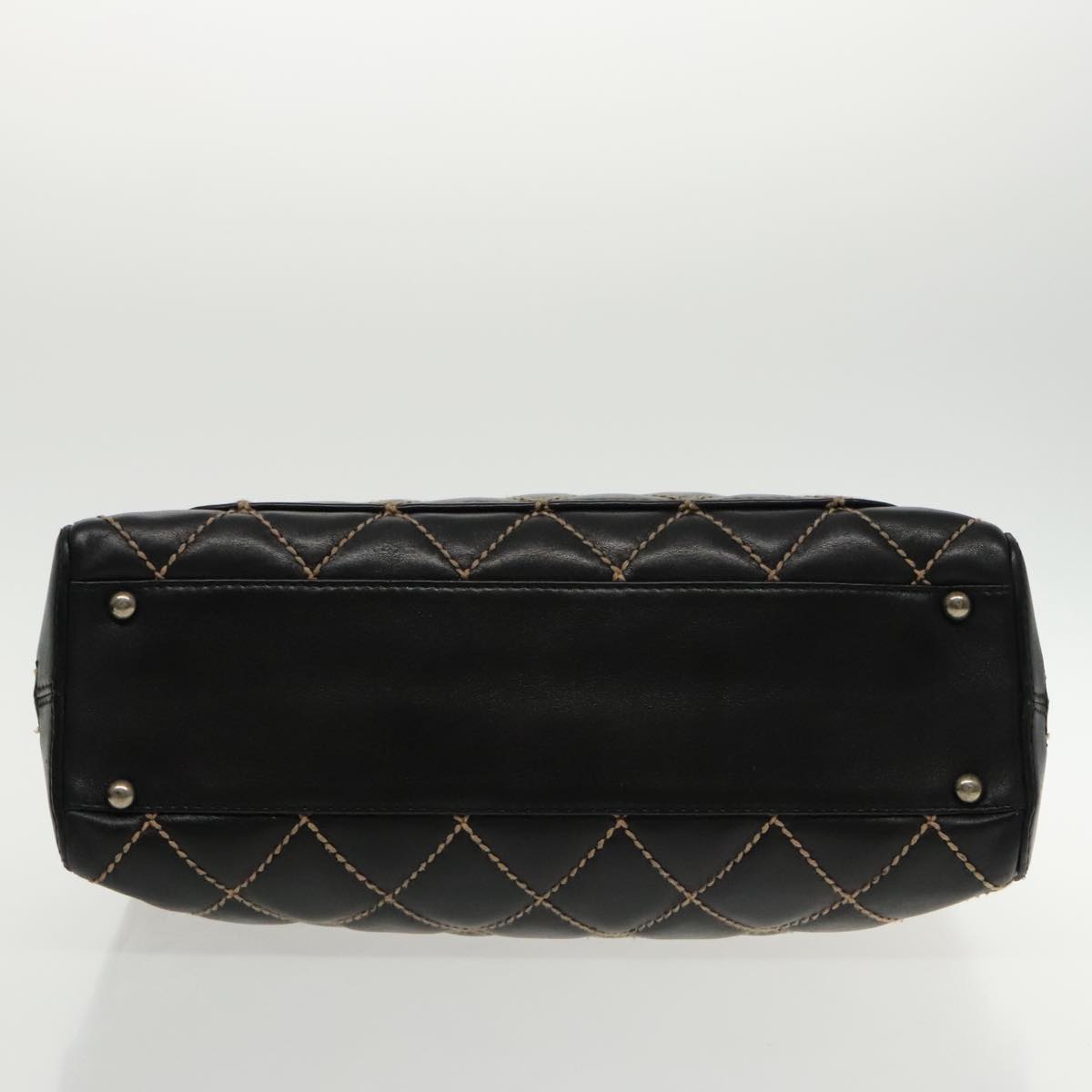 CHANEL Wild Stitch Hand Bag Leather Black CC kk367