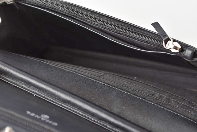 Chanel Caviar Skin Chain Wallet Shoulder Bag Black Silver Hardware