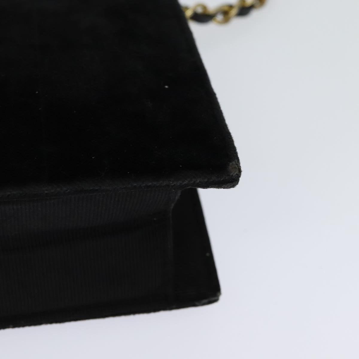 CHANEL Chain Shoulder Bag Velor Black Gold CC mr973