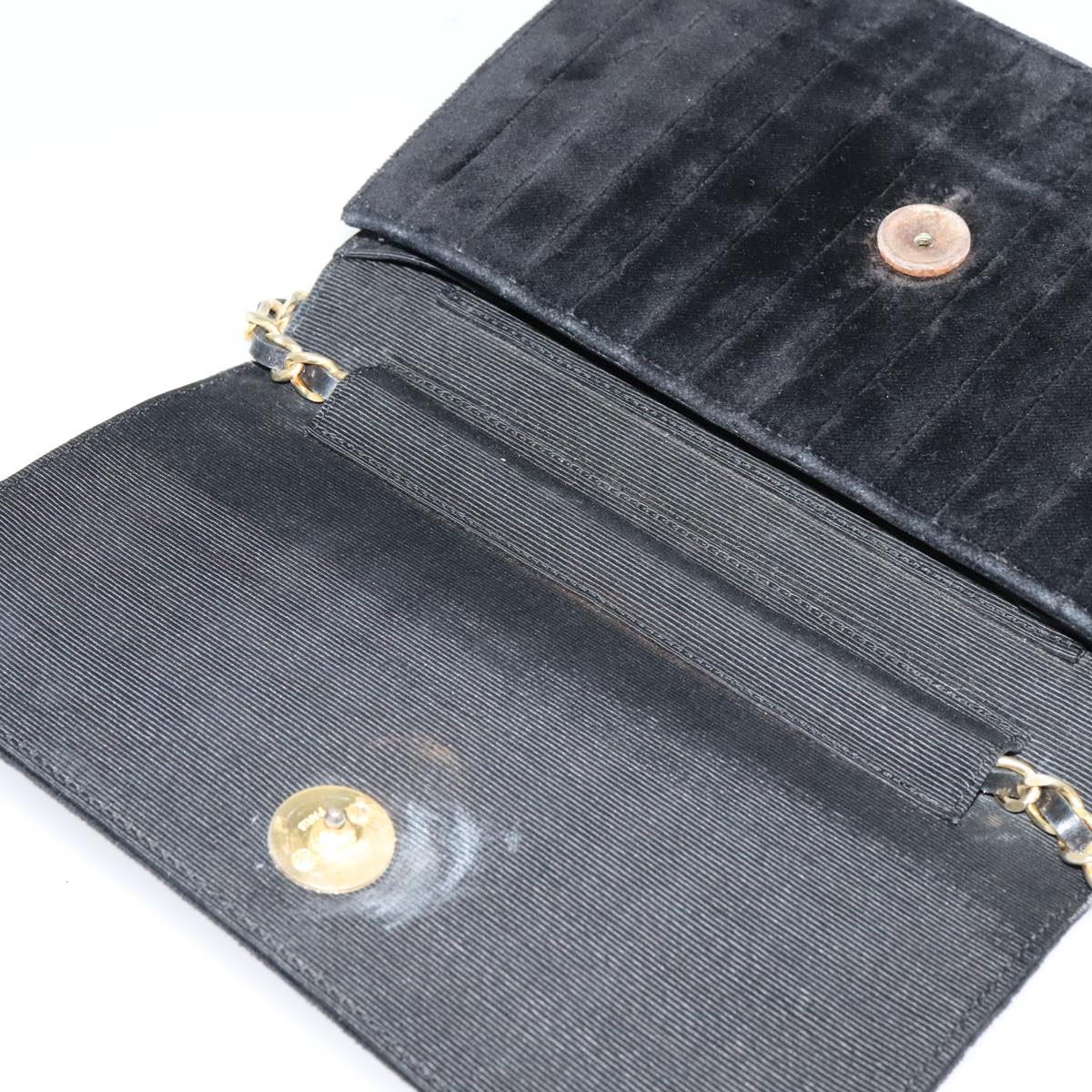 CHANEL Chain Shoulder Bag Velor Black Gold CC mr973