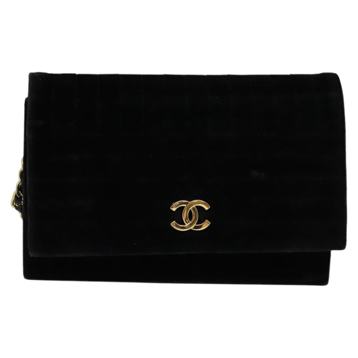 CHANEL Chain Shoulder Bag Velor Black Gold CC mr973