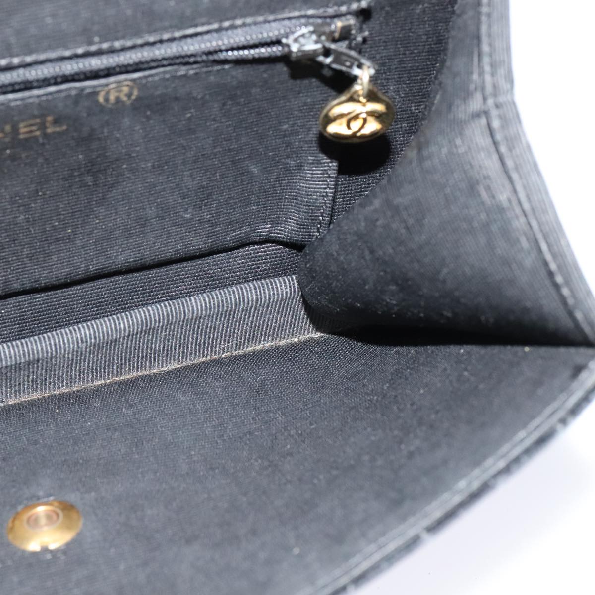 CHANEL Chain Shoulder Bag Velor Black Gold CC mr973