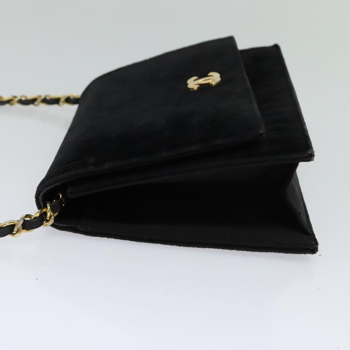 CHANEL Chain Shoulder Bag Velor Black Gold CC mr973