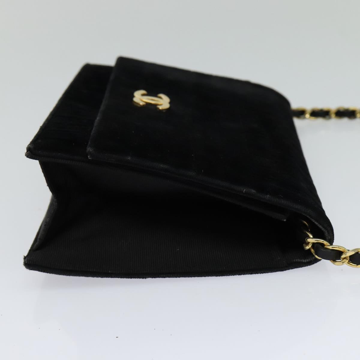 CHANEL Chain Shoulder Bag Velor Black Gold CC mr973