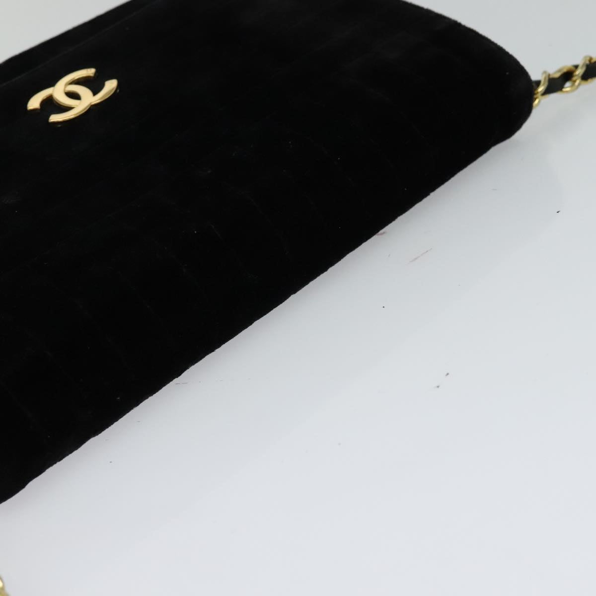 CHANEL Chain Shoulder Bag Velor Black Gold CC mr973