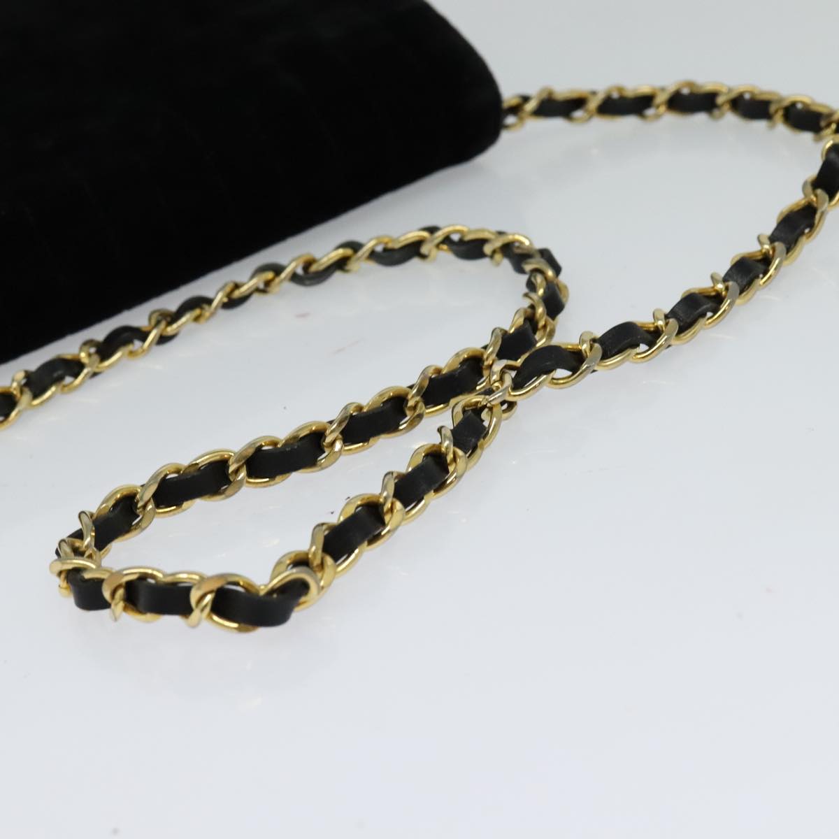 CHANEL Chain Shoulder Bag Velor Black Gold CC mr973
