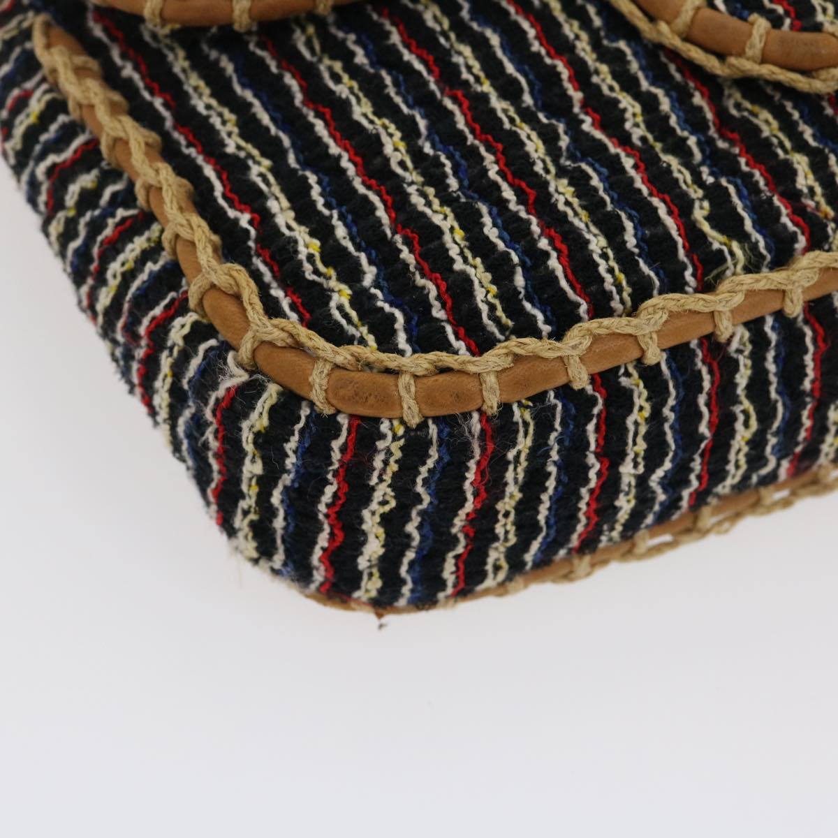 CHANEL Matelasse Tweed Turn Lock Chain Shoulder Bag Navy Brown CC nh616A