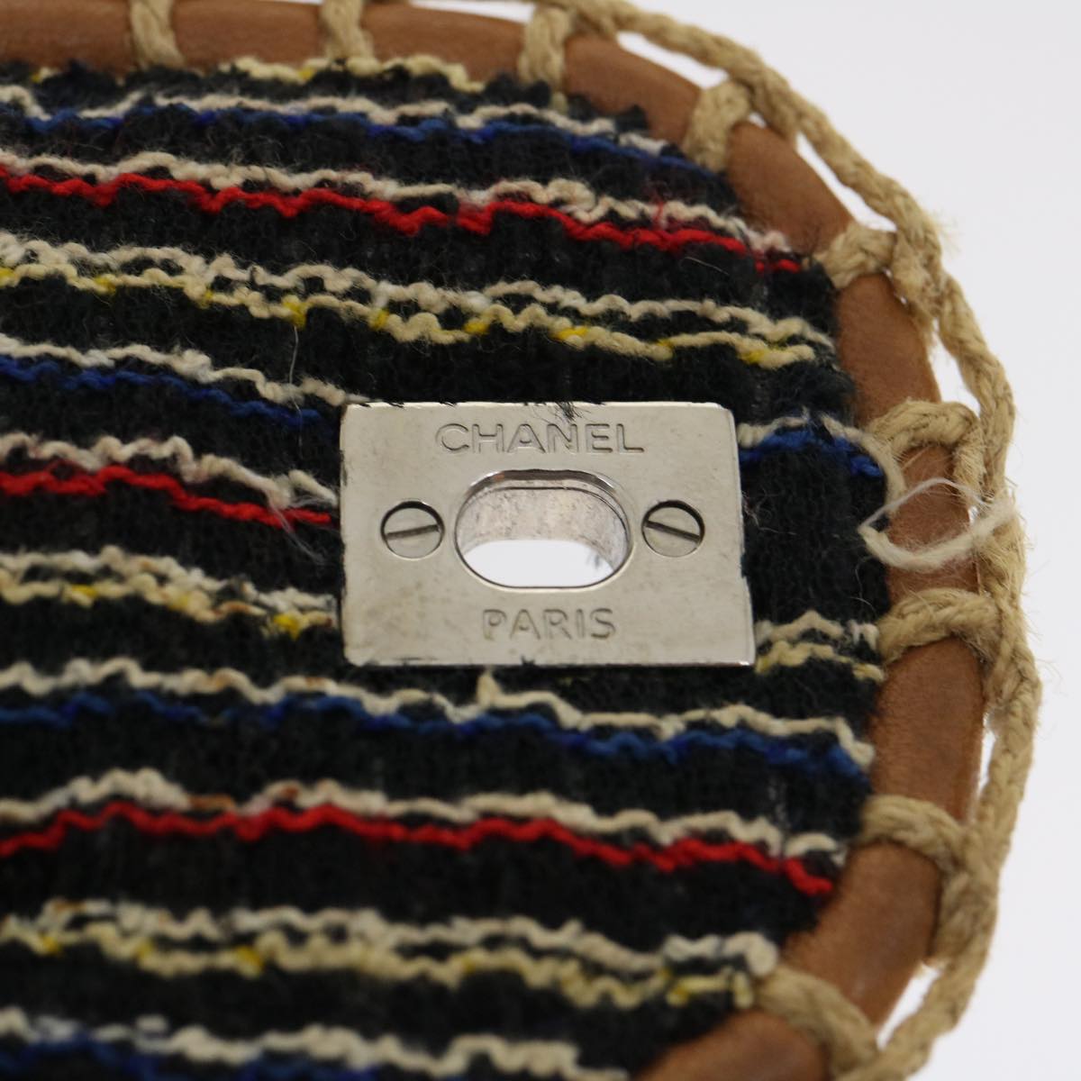CHANEL Matelasse Tweed Turn Lock Chain Shoulder Bag Navy Brown CC nh616A