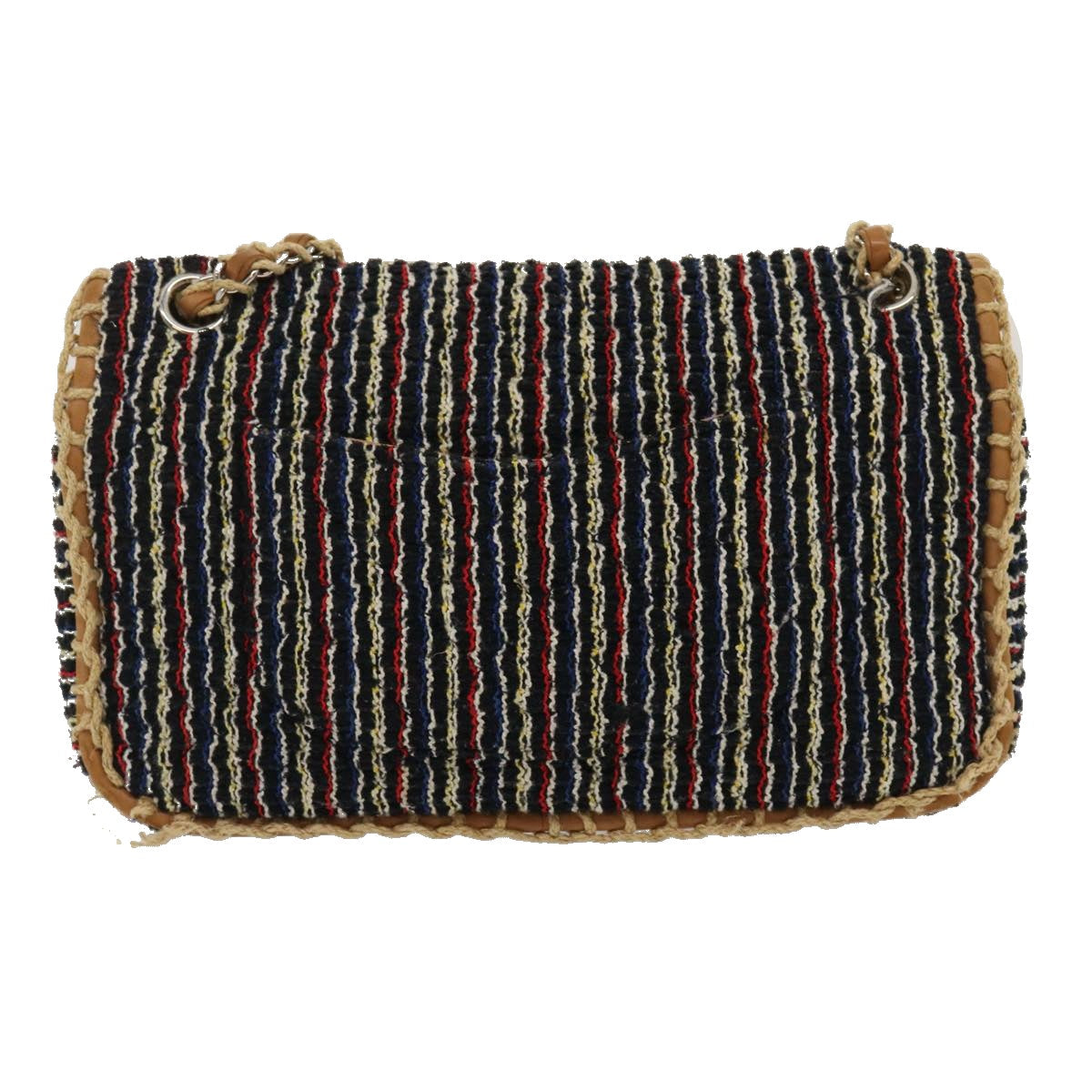 CHANEL Matelasse Tweed Turn Lock Chain Shoulder Bag Navy Brown CC nh616A