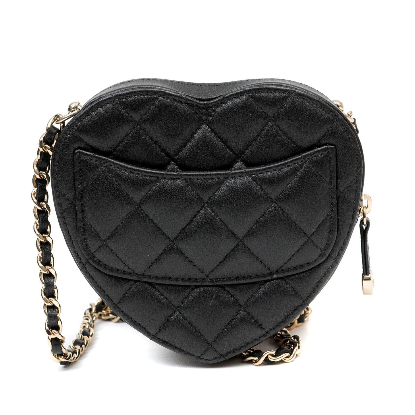 Chanel 2022 Black Lambskin Heart Mini Bag w/ Gold Hardware