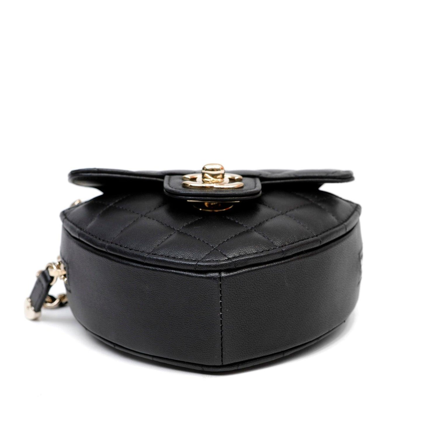 Chanel 2022 Black Lambskin Heart Mini Bag w/ Gold Hardware
