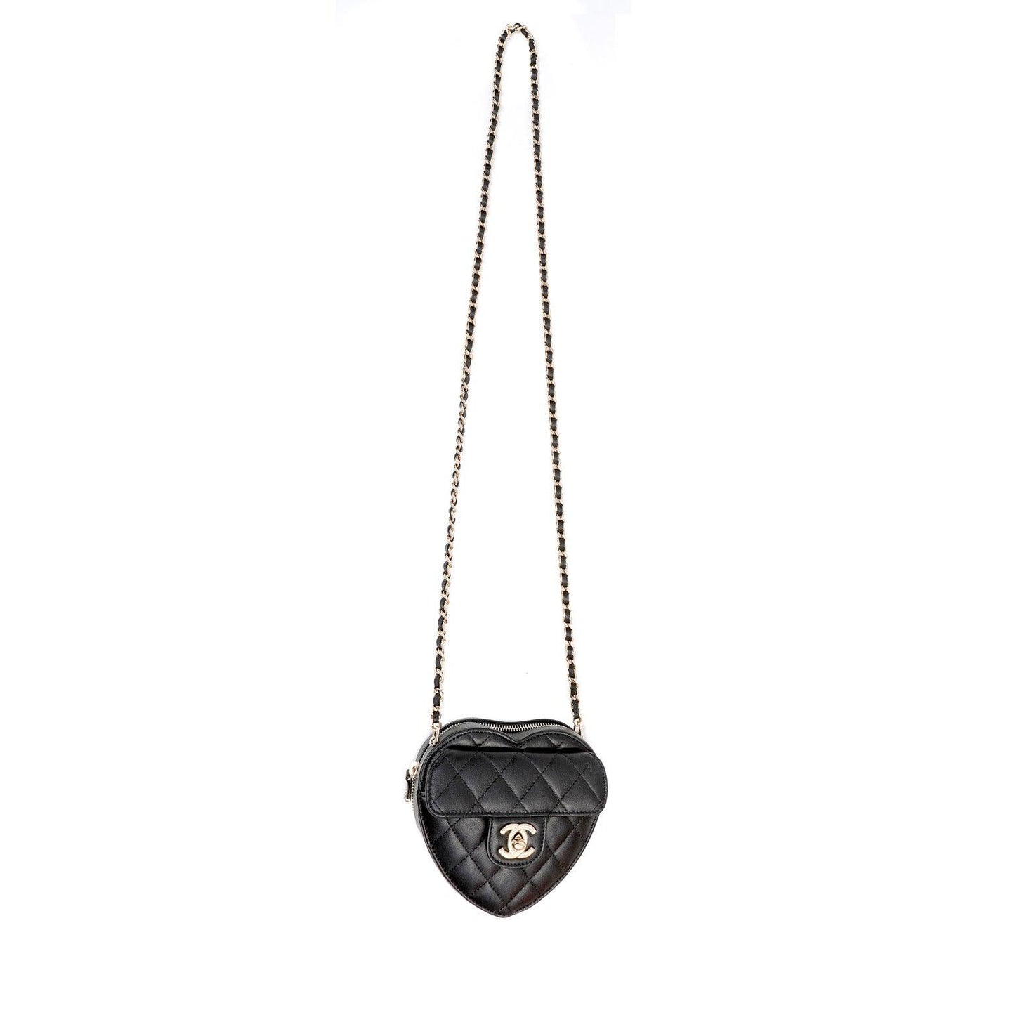 Chanel 2022 Black Lambskin Heart Mini Bag w/ Gold Hardware