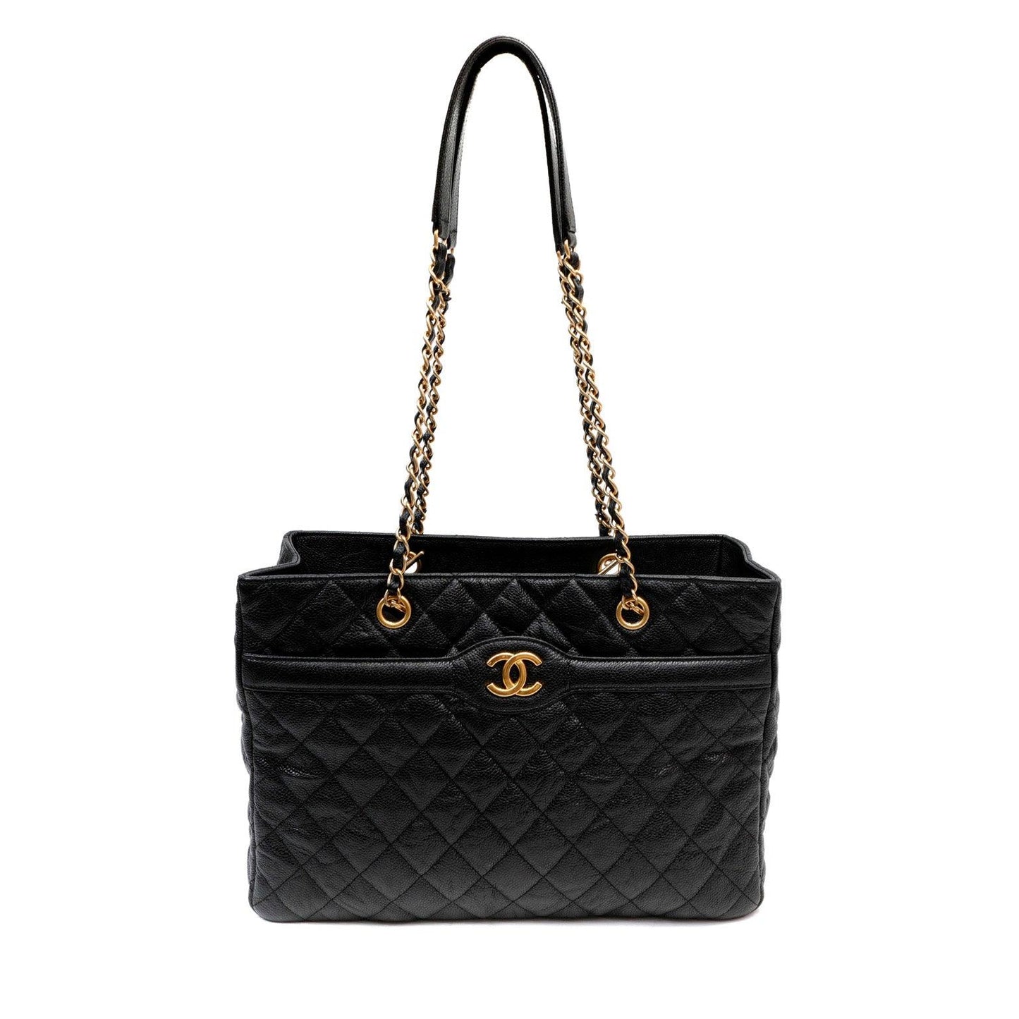 Chanel Black Caviar Quilted Tote w/ Gold CC Hardware