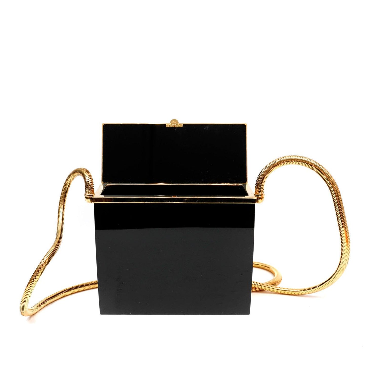 Chanel Black Lucite Box Purse w/ 24kt Gold Plated Strap
