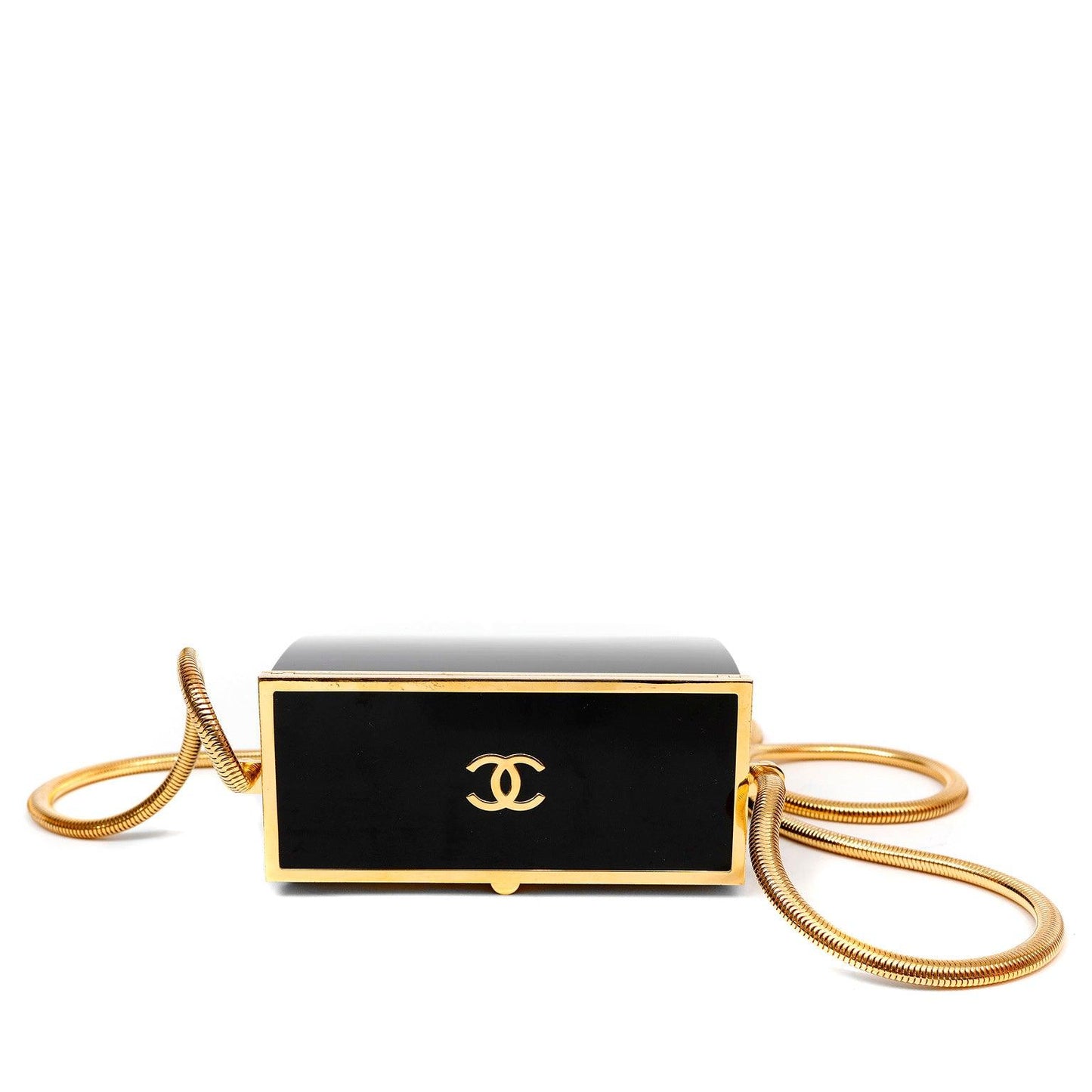 Chanel Black Lucite Box Purse w/ 24kt Gold Plated Strap