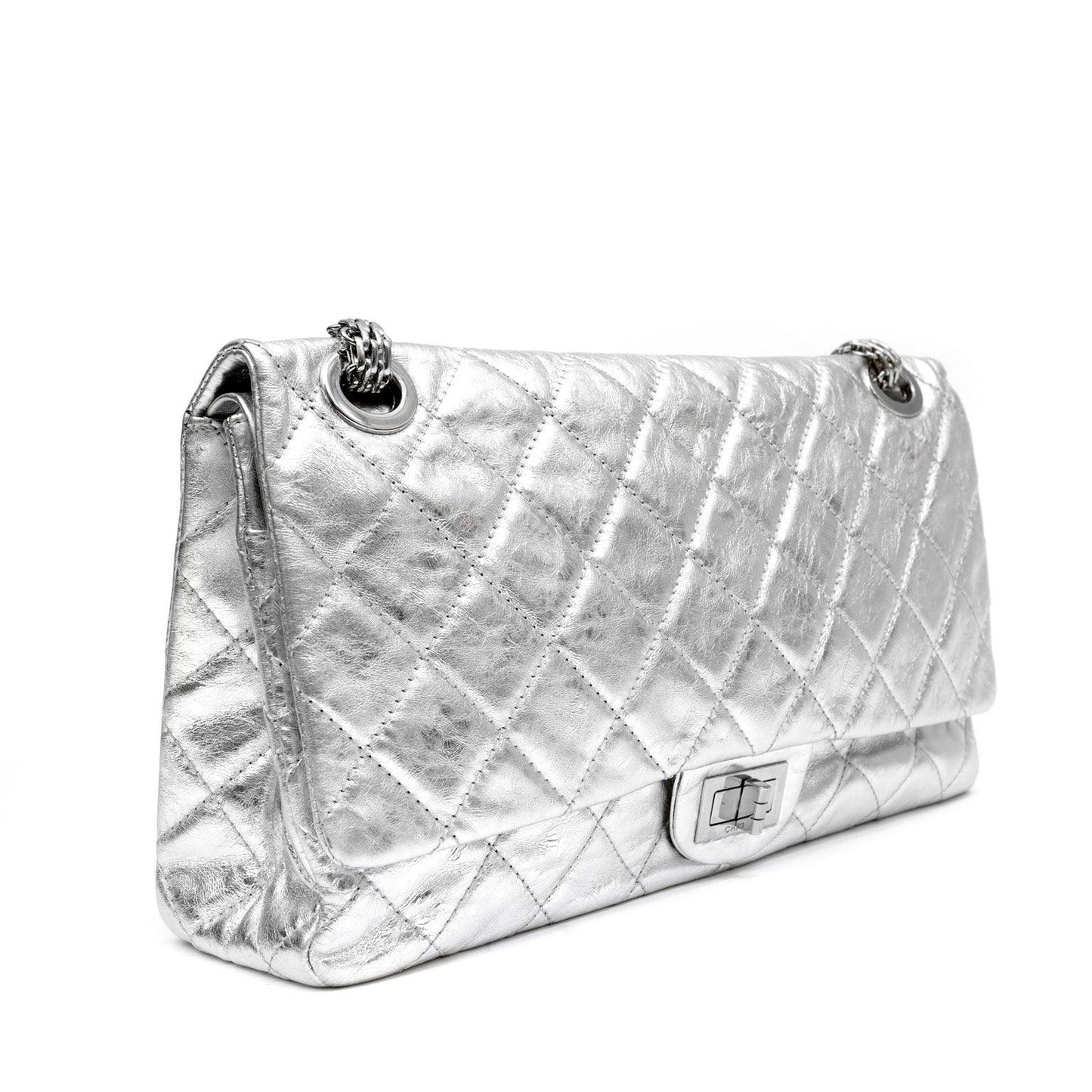 Chanel Metallic Silver Maxi Classic Reissue 2.55