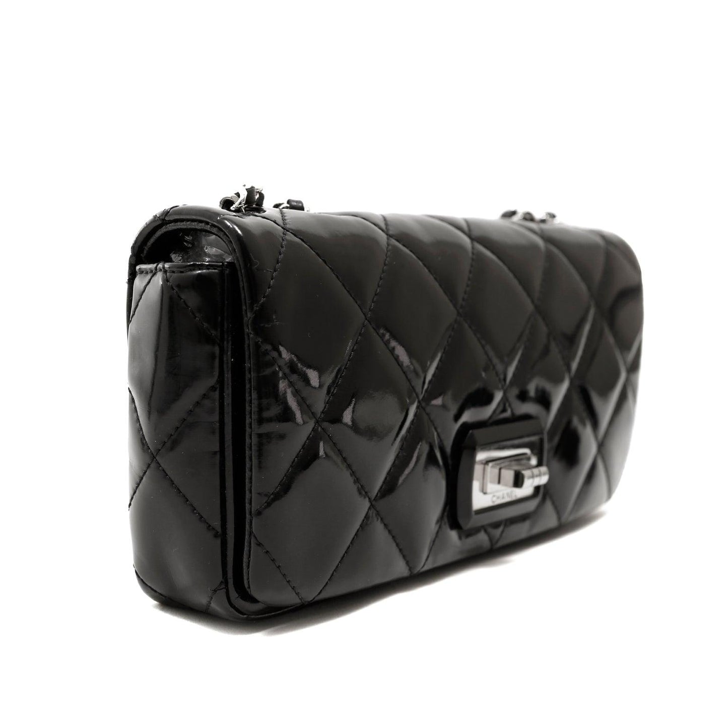 Chanel Black Patent Leather East West Reissue Flap Bag