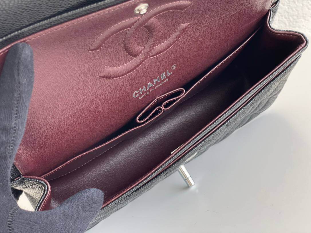 CHANEL small classic handbag Grained Calfskin & Silver-Tone Metal Black