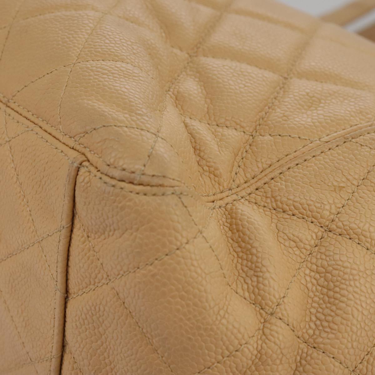 CHANEL Shoulder Bag Caviar Skin Beige Gold CC PP008