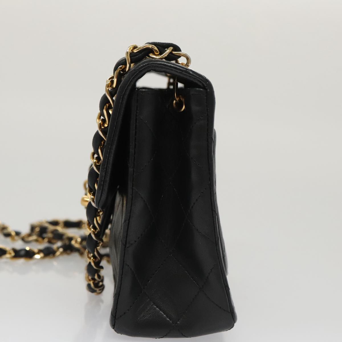 CHANEL Mini Materasse 17 Chain Shoulder Bag Lamb Skin Black Gold CC PP025