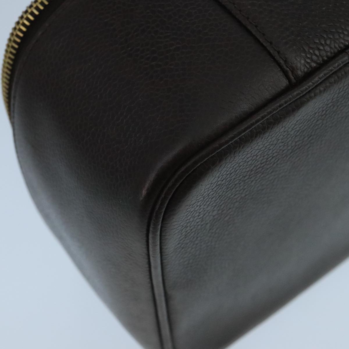 CHANEL Vanity Cosmetic Pouch Caviar Skin Dark Brown Gold CC PP026