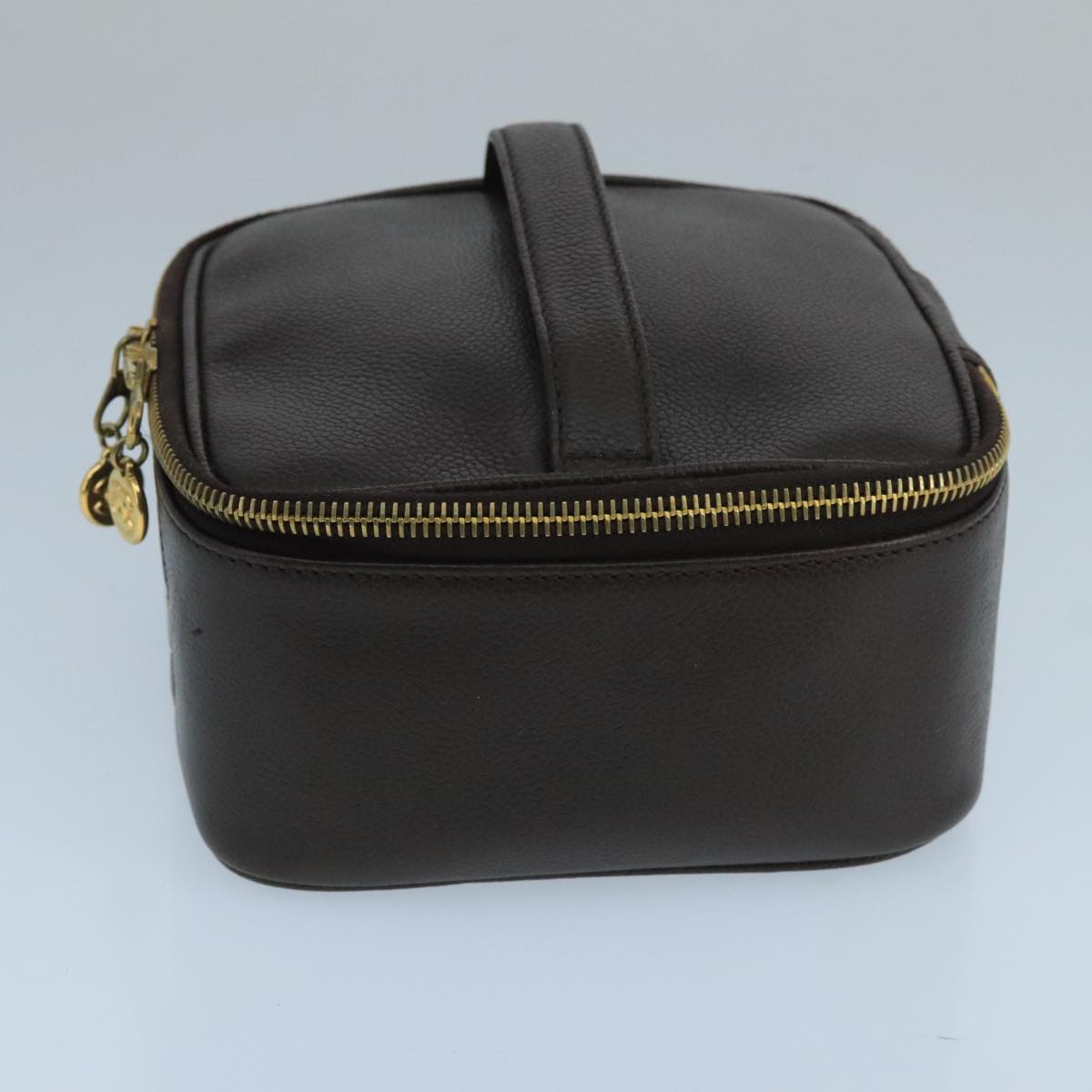 CHANEL Vanity Cosmetic Pouch Caviar Skin Dark Brown Gold CC PP026