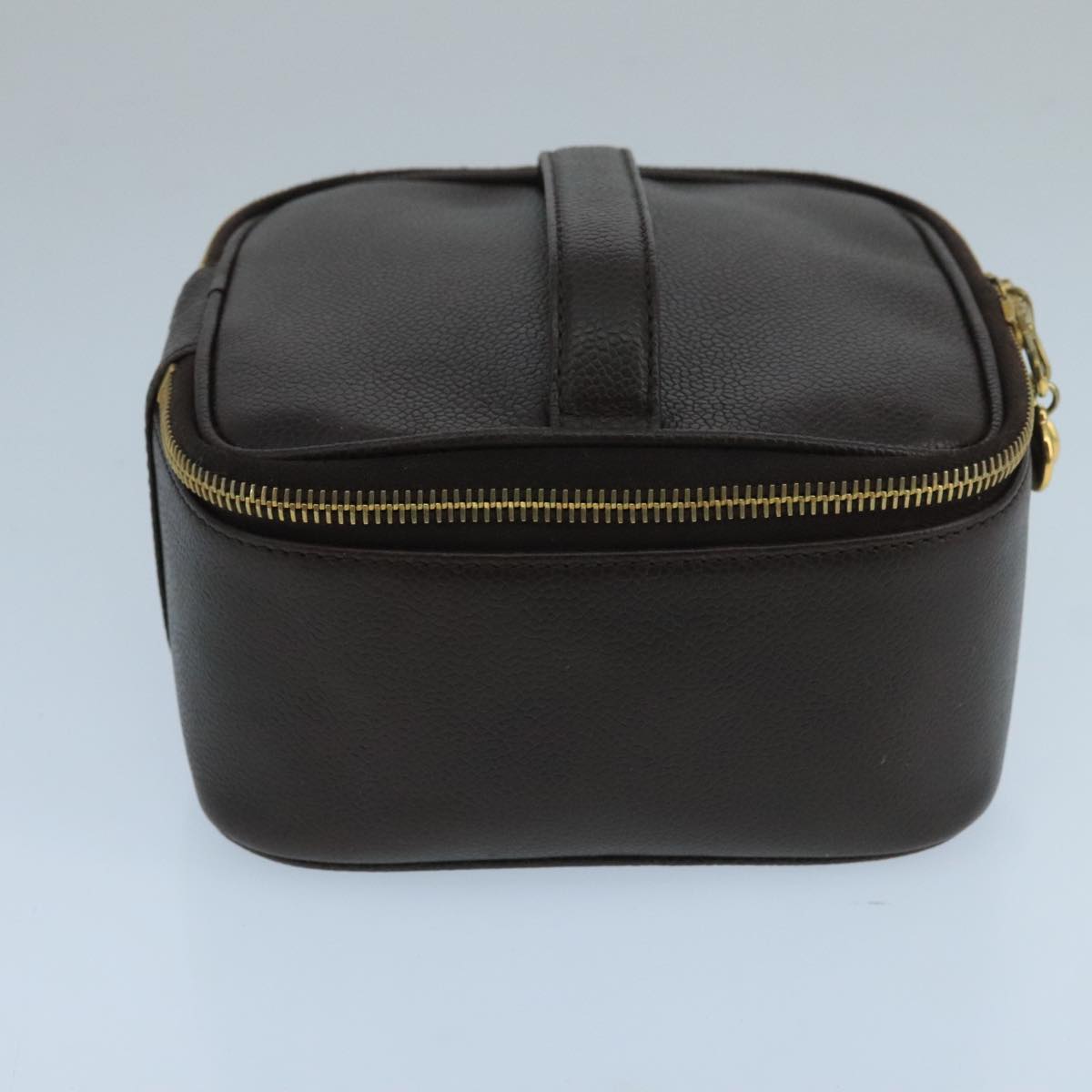 CHANEL Vanity Cosmetic Pouch Caviar Skin Dark Brown Gold CC PP026