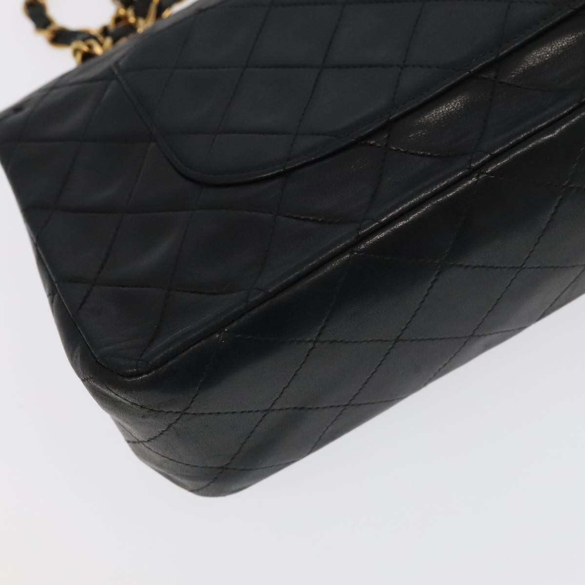CHANEL Chain Matelasse 25 Shoulder Bag Lamb Skin Black Gold CC PP032A