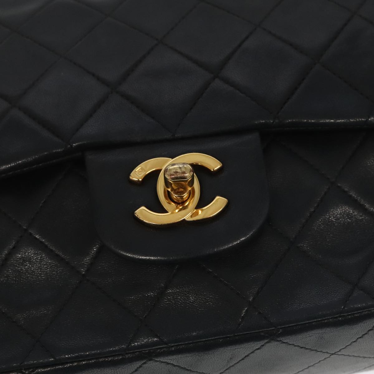 CHANEL Chain Matelasse 25 Shoulder Bag Lamb Skin Black Gold CC PP032A