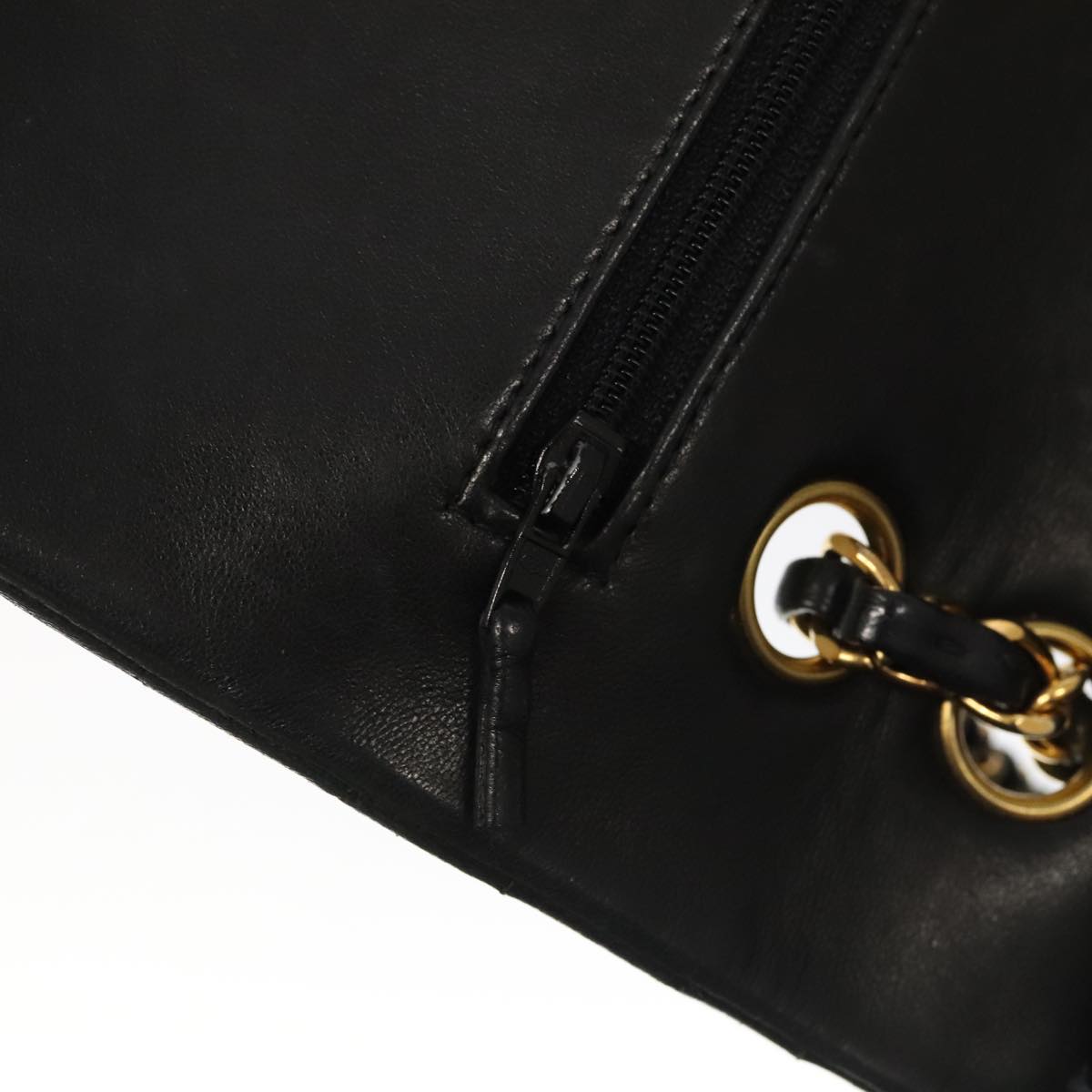 CHANEL Chain Matelasse 25 Shoulder Bag Lamb Skin Black Gold CC PP032A