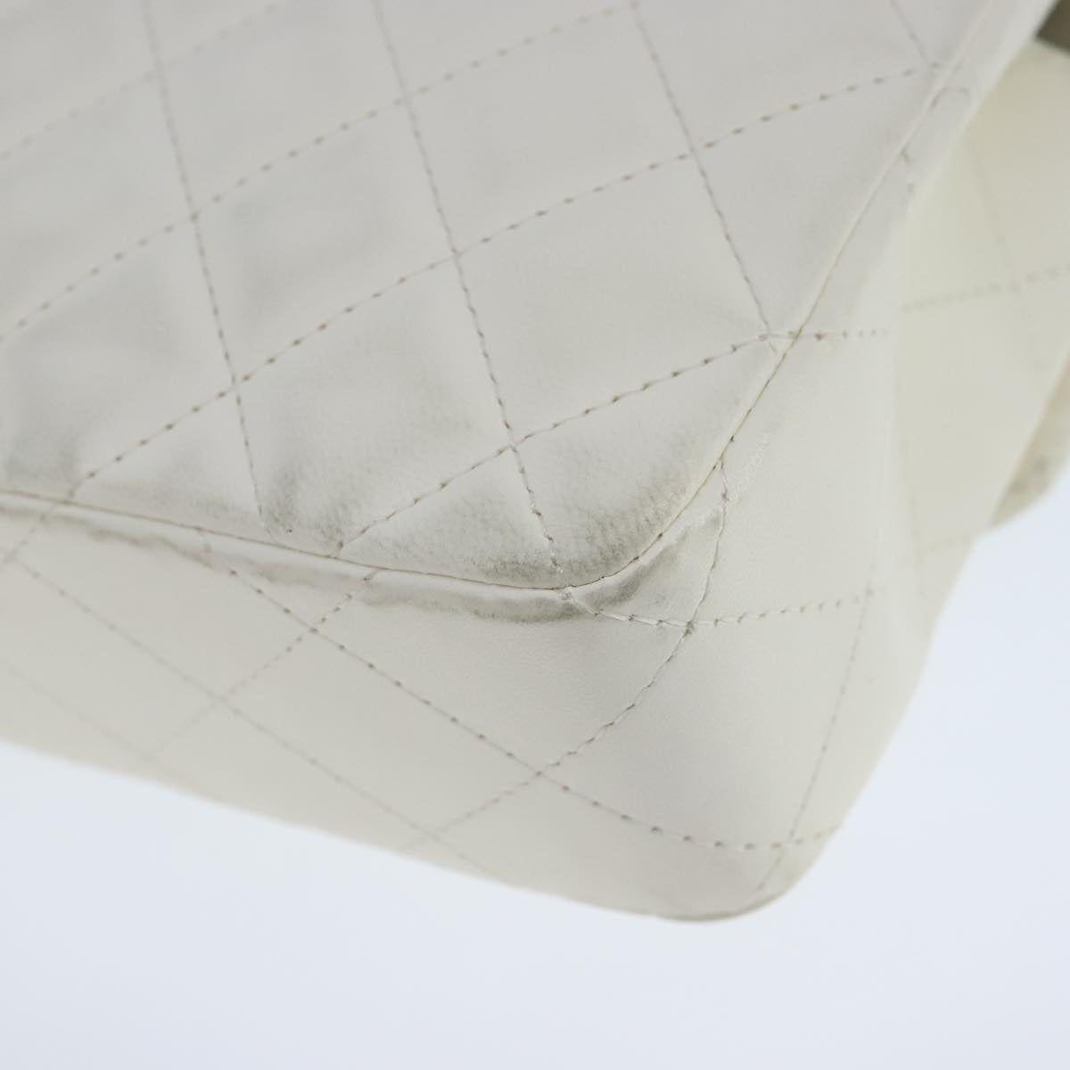 CHANEL Matelasse Chain Shoulder Bag Lamb Skin White Silver CC PP036