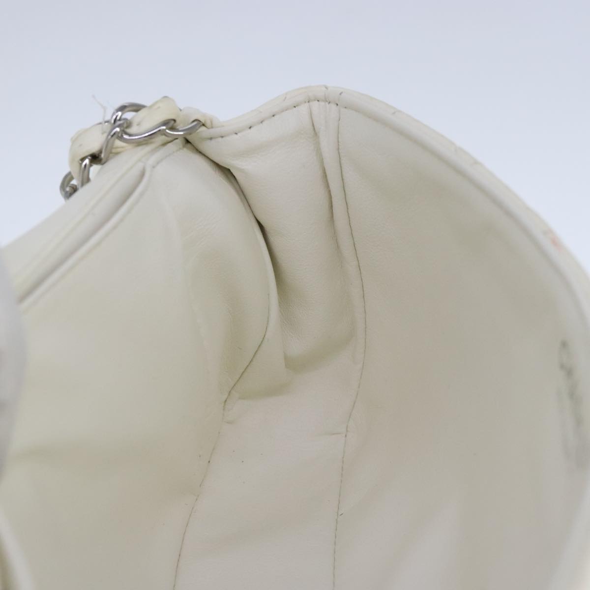 CHANEL Matelasse Chain Shoulder Bag Lamb Skin White Silver CC PP036