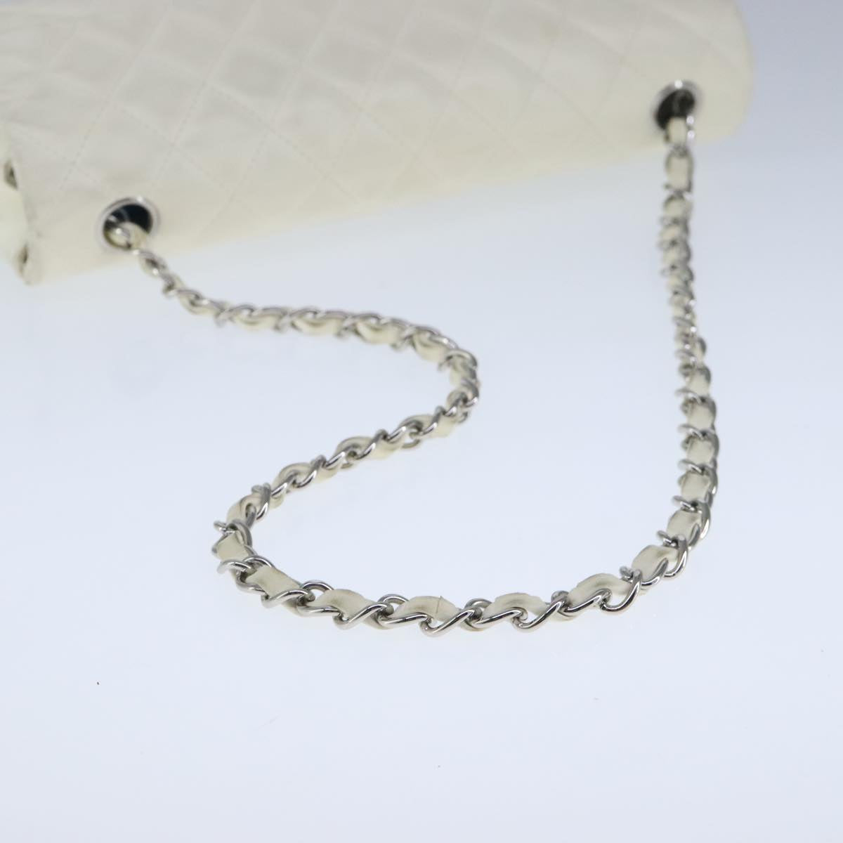 CHANEL Matelasse Chain Shoulder Bag Lamb Skin White Silver CC PP036