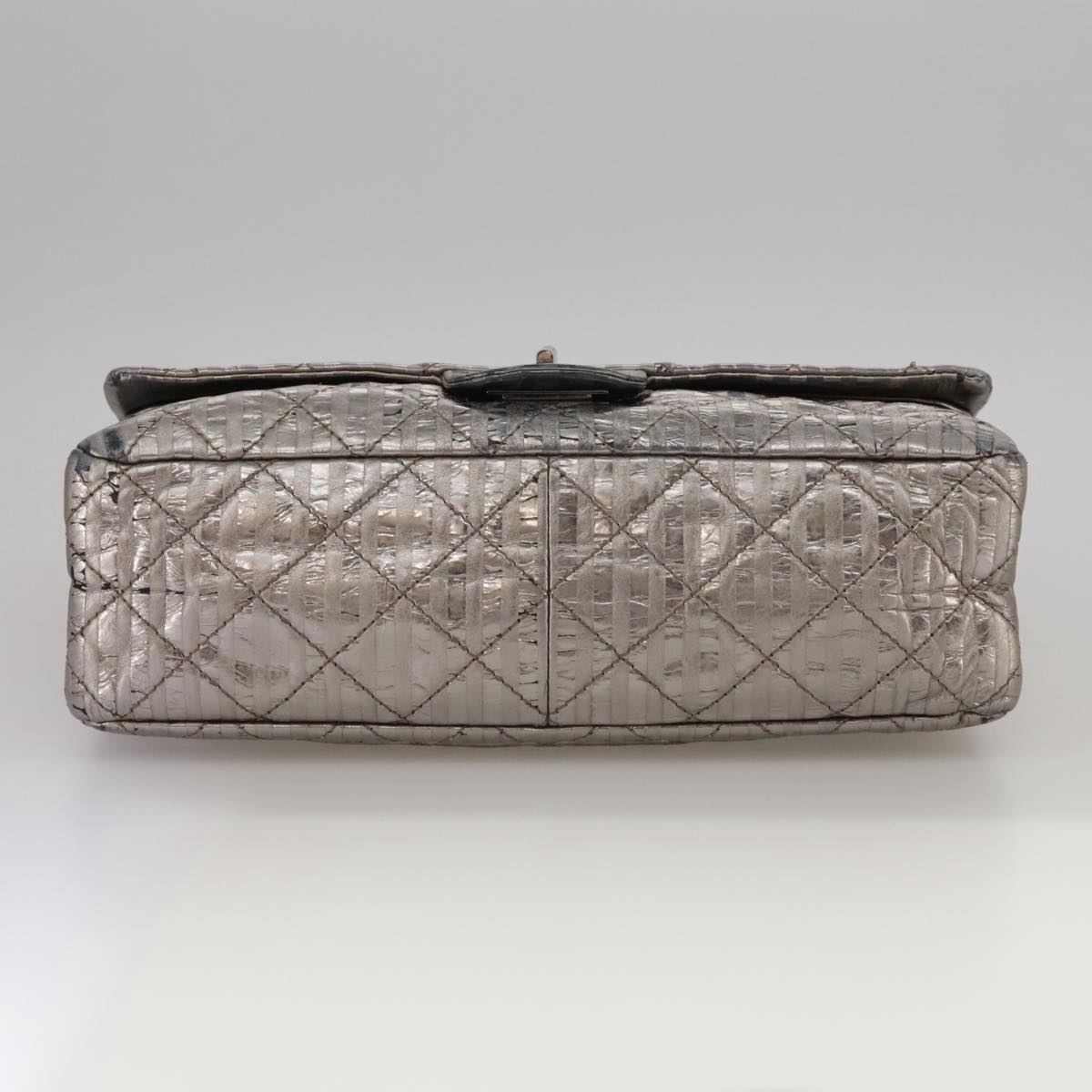 CHANEL Matelasse 25.5 Double Chain Bag Coated leather Silver tone CC PP046