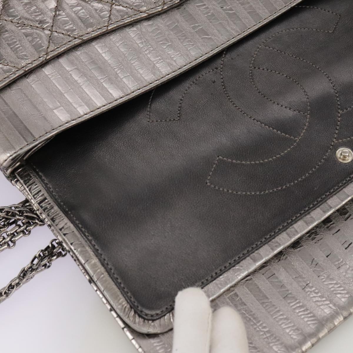 CHANEL Matelasse 25.5 Double Chain Bag Coated leather Silver tone CC PP046