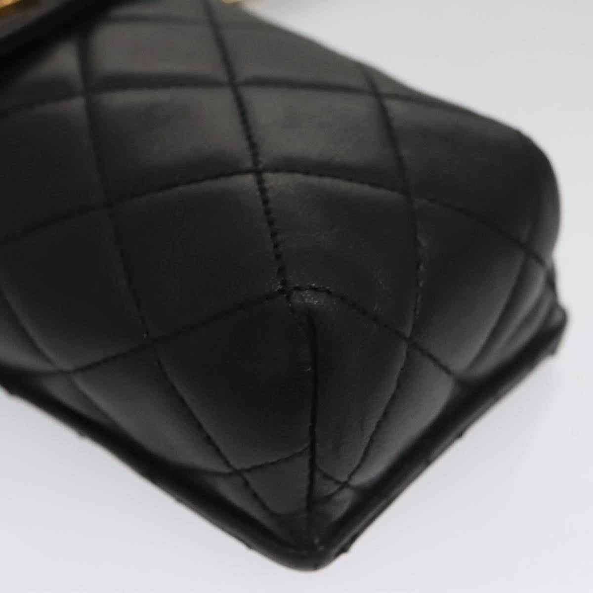 CHANEL Chain Pouch Lamb Skin Black CC PP059