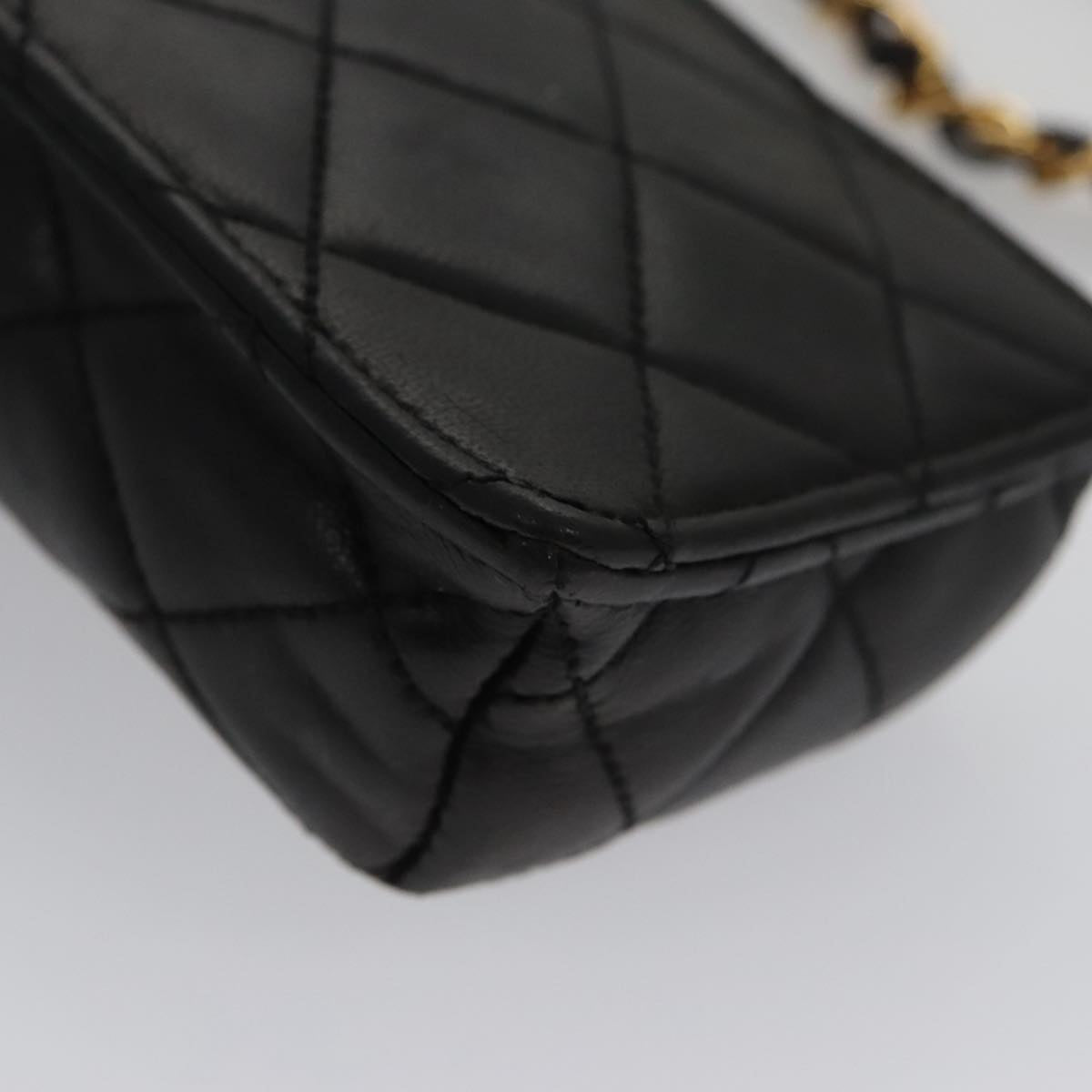 CHANEL Chain Pouch Lamb Skin Black CC PP059