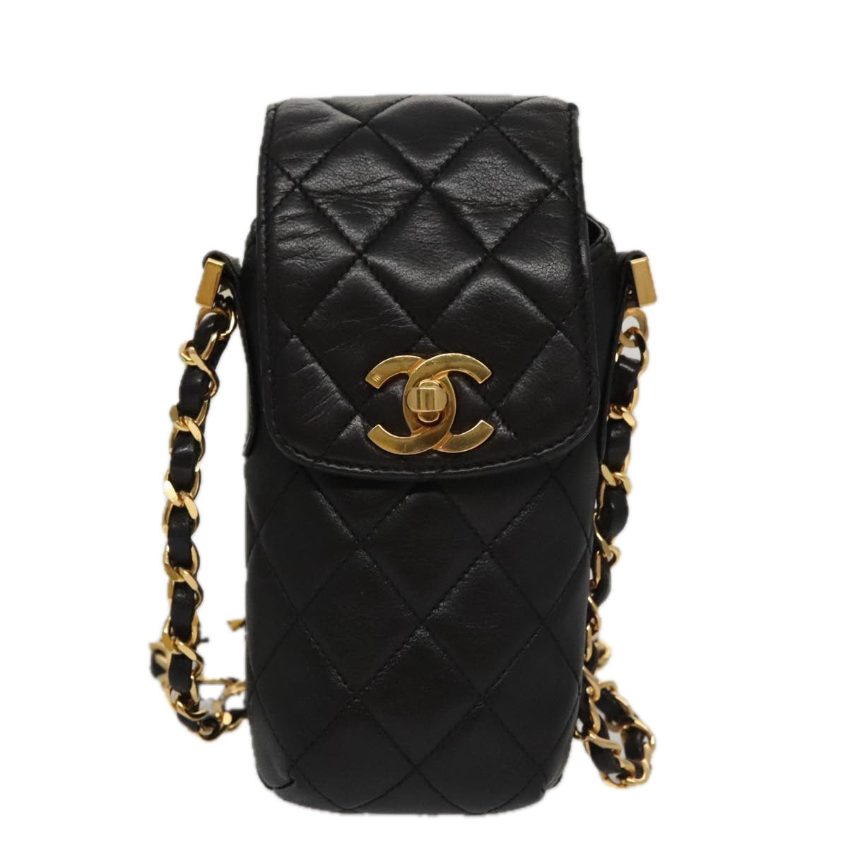 CHANEL Chain Pouch Lamb Skin Black CC PP059