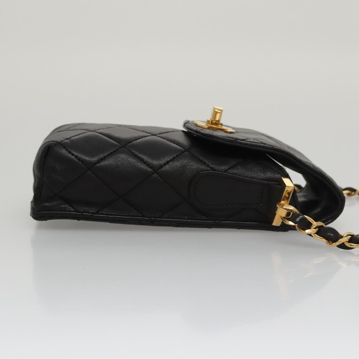 CHANEL Chain Pouch Lamb Skin Black CC PP059