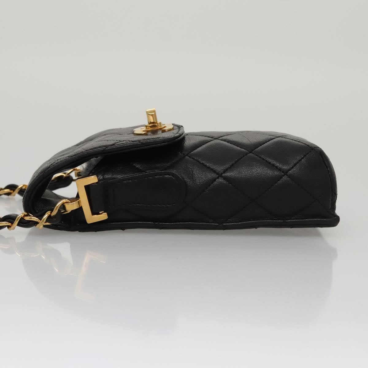 CHANEL Chain Pouch Lamb Skin Black CC PP059