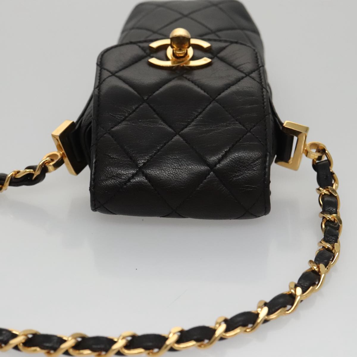 CHANEL Chain Pouch Lamb Skin Black CC PP059