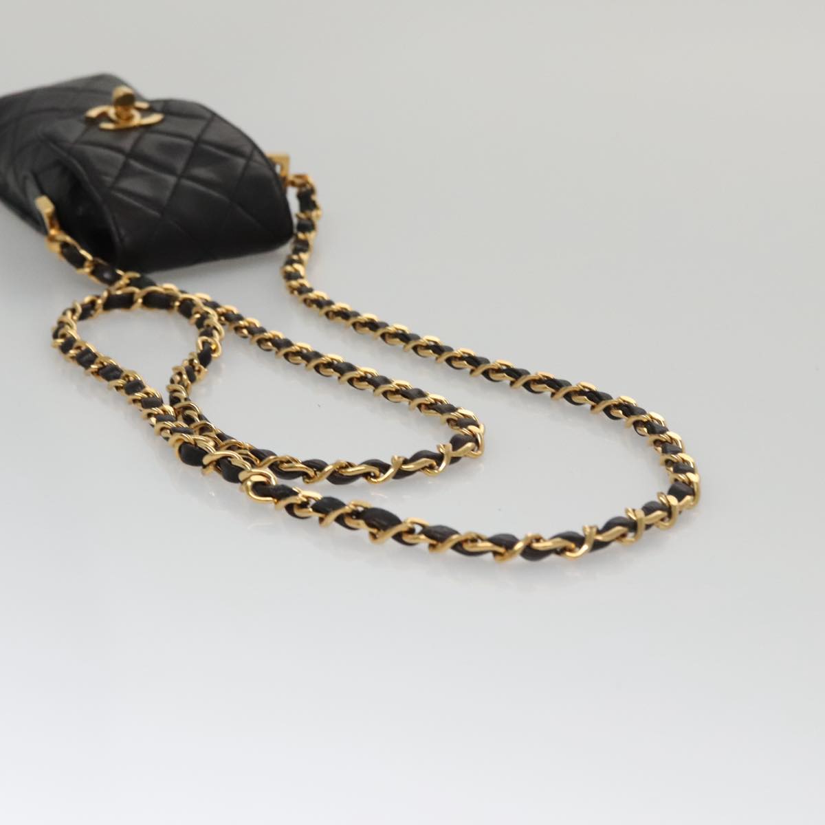 CHANEL Chain Pouch Lamb Skin Black CC PP059