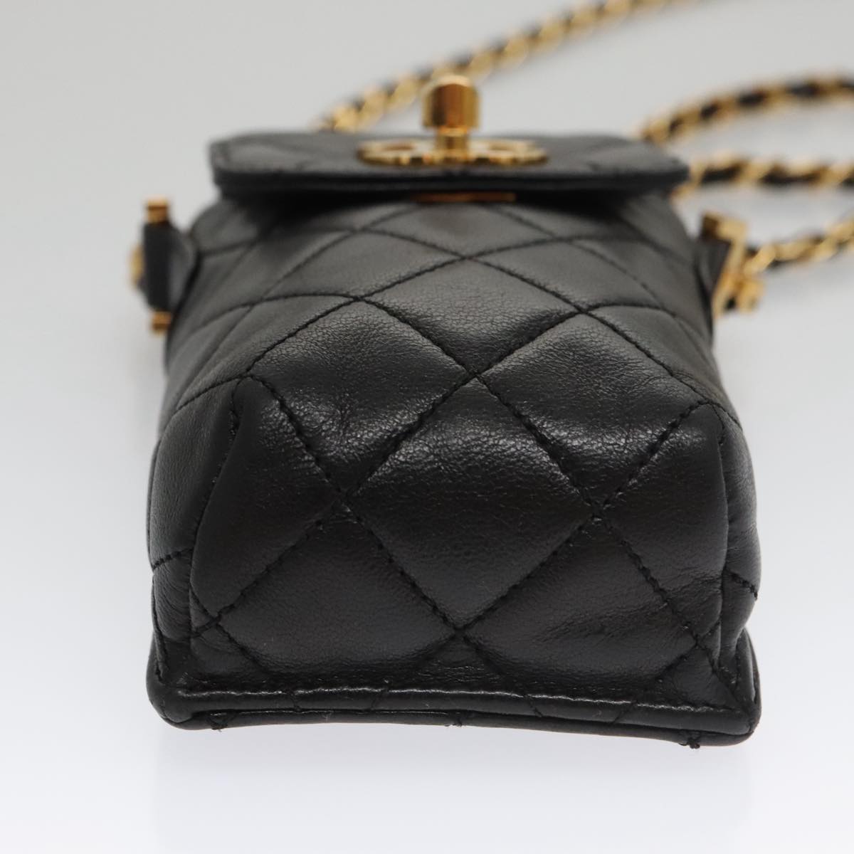 CHANEL Chain Pouch Lamb Skin Black CC PP059