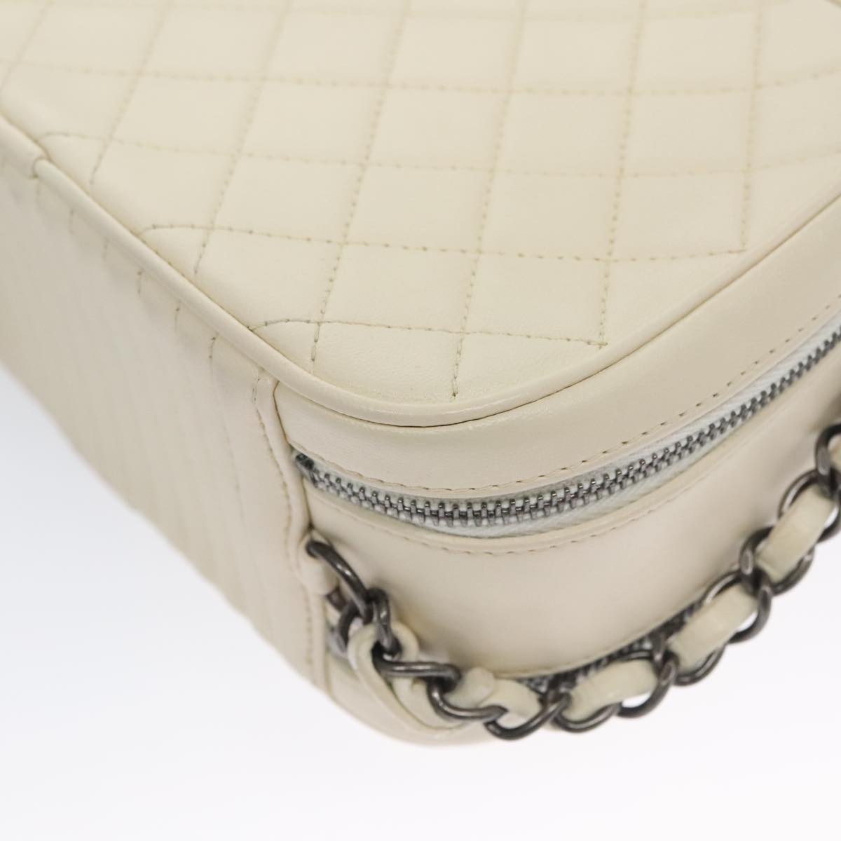 CHANEL Matelasse Chain Shoulder Bag Lamb Skin White CC PP060