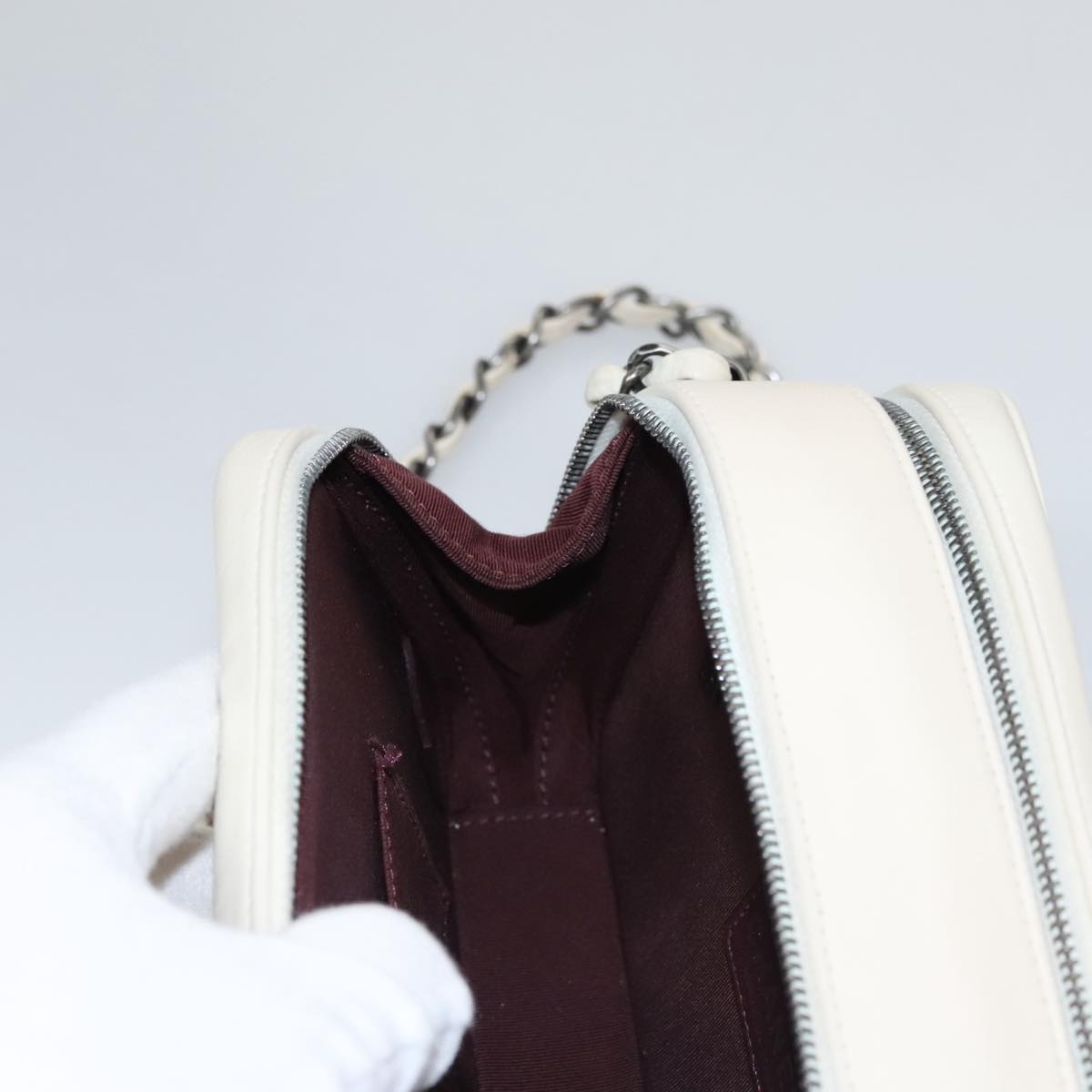 CHANEL Matelasse Chain Shoulder Bag Lamb Skin White CC PP060