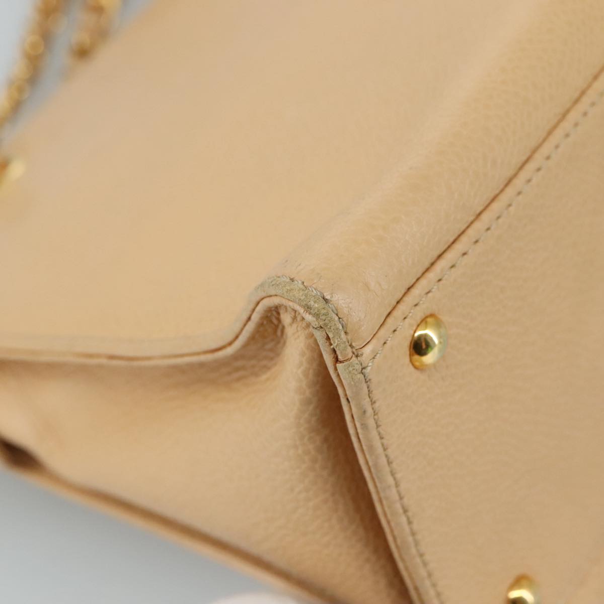 CHANEL Chain Shoulder Bag Caviar Skin Beige Gold CC PP063
