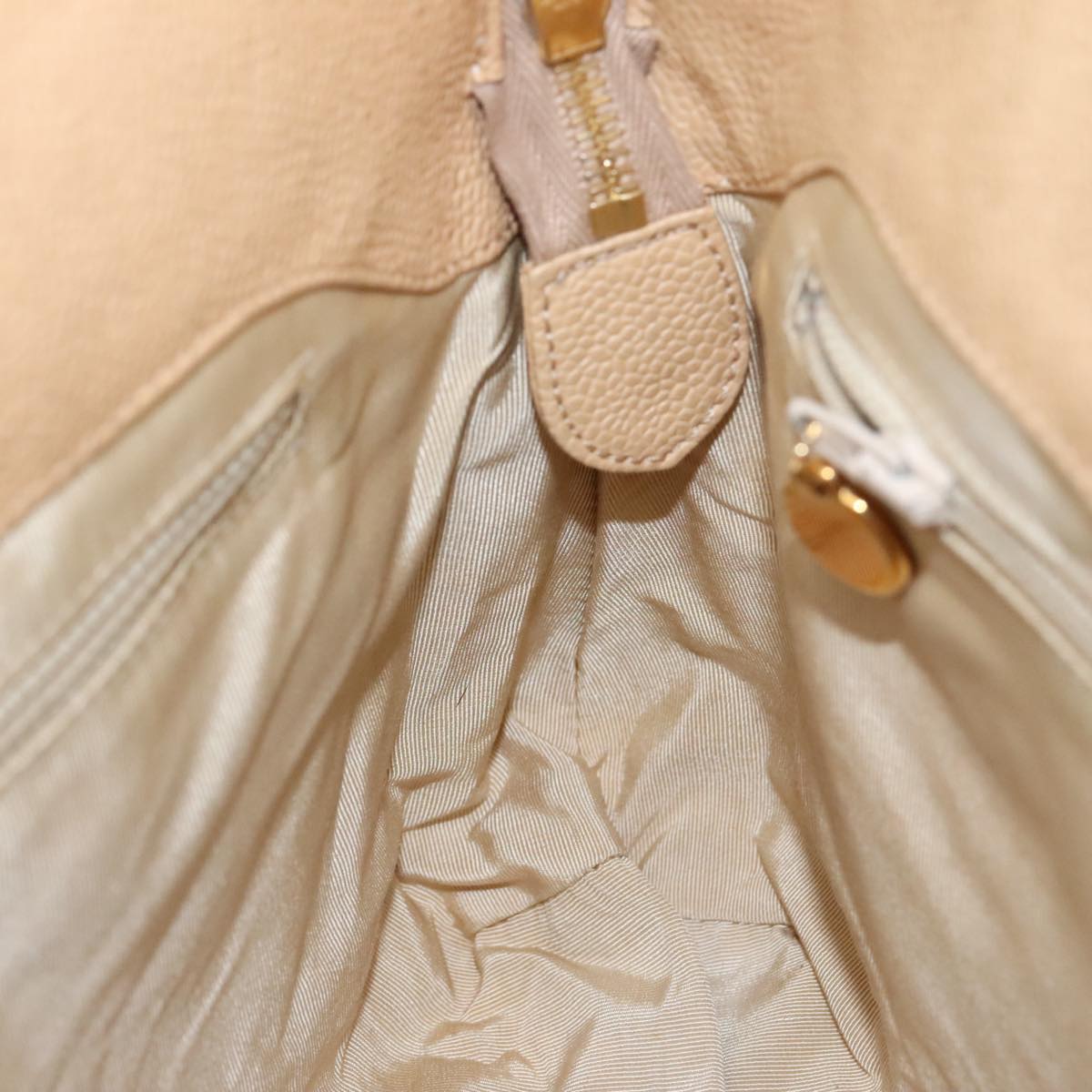 CHANEL Chain Shoulder Bag Caviar Skin Beige Gold CC PP063