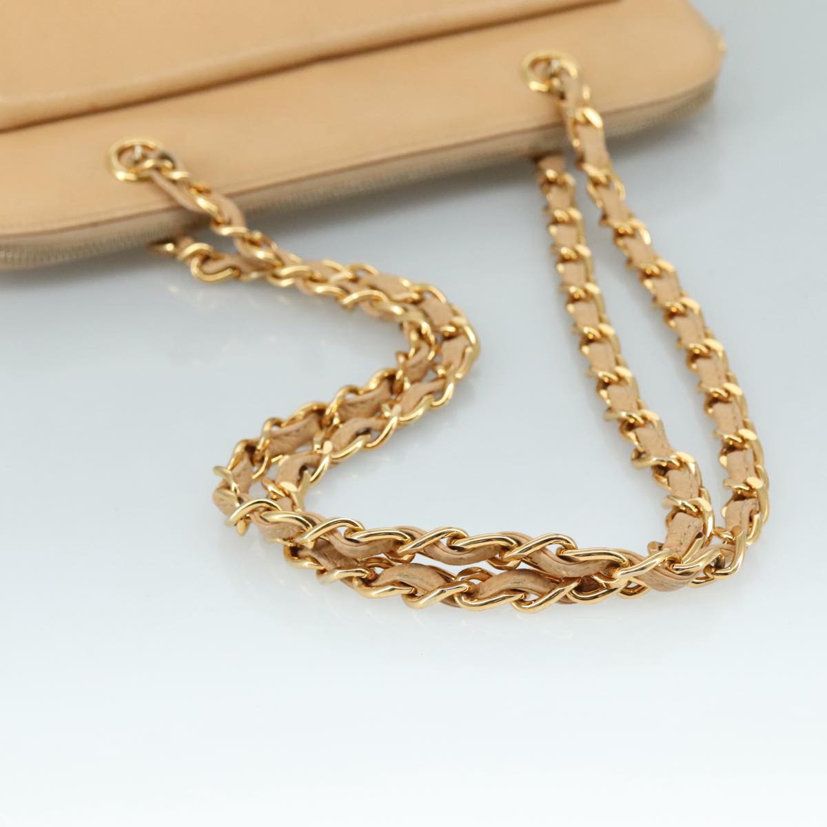 CHANEL Chain Shoulder Bag Caviar Skin Beige Gold CC PP063